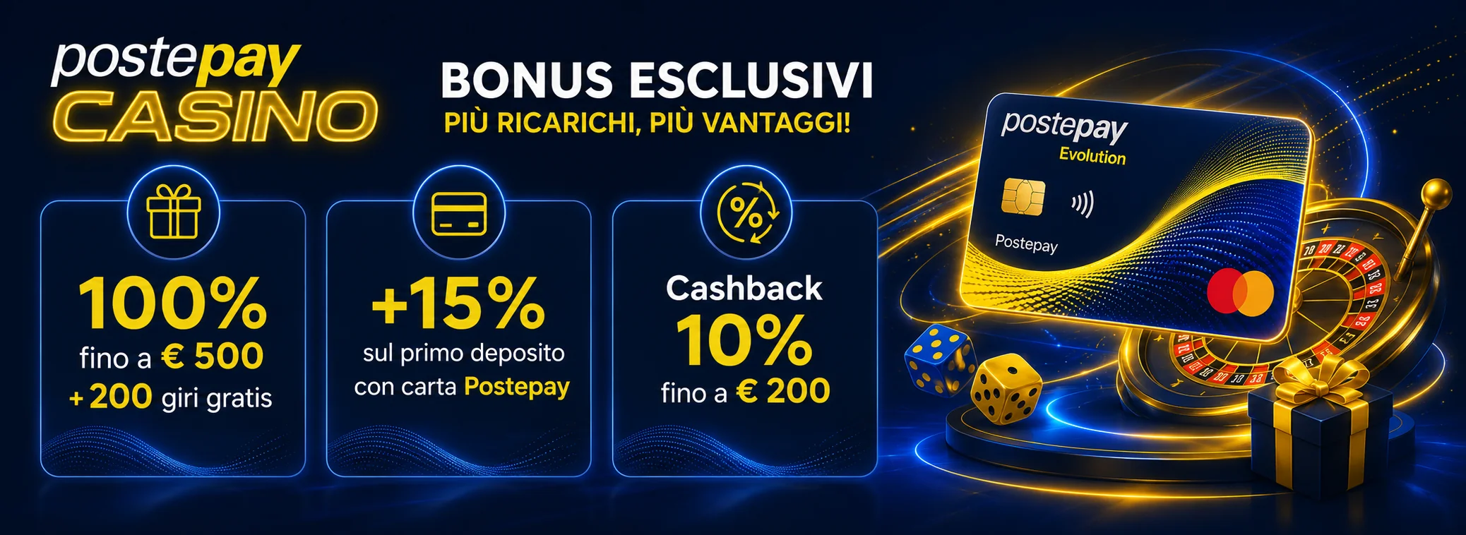Bonus di benvenuto 100% fino a 500 euro con 200 giri gratis — Postepay Casino